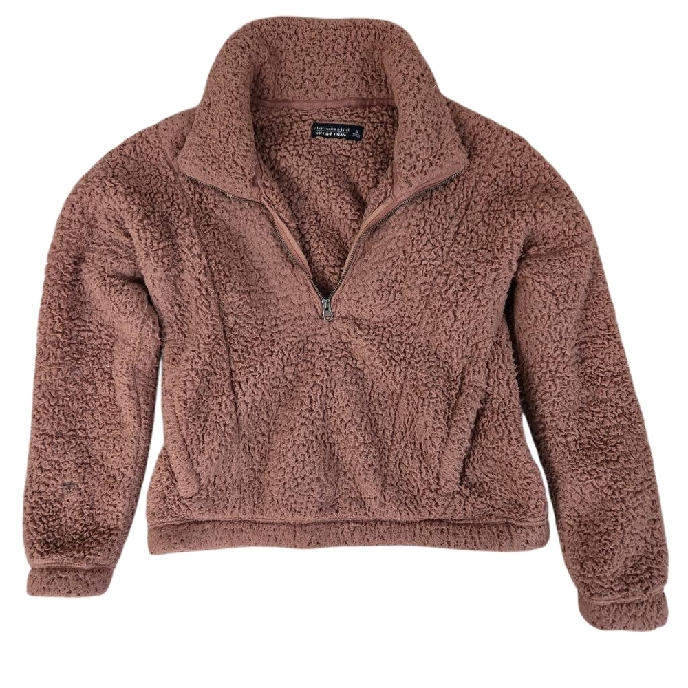 Abercrombie & Fitch Cozy Rust Brown Sherpa Quarter-Zip Sweater